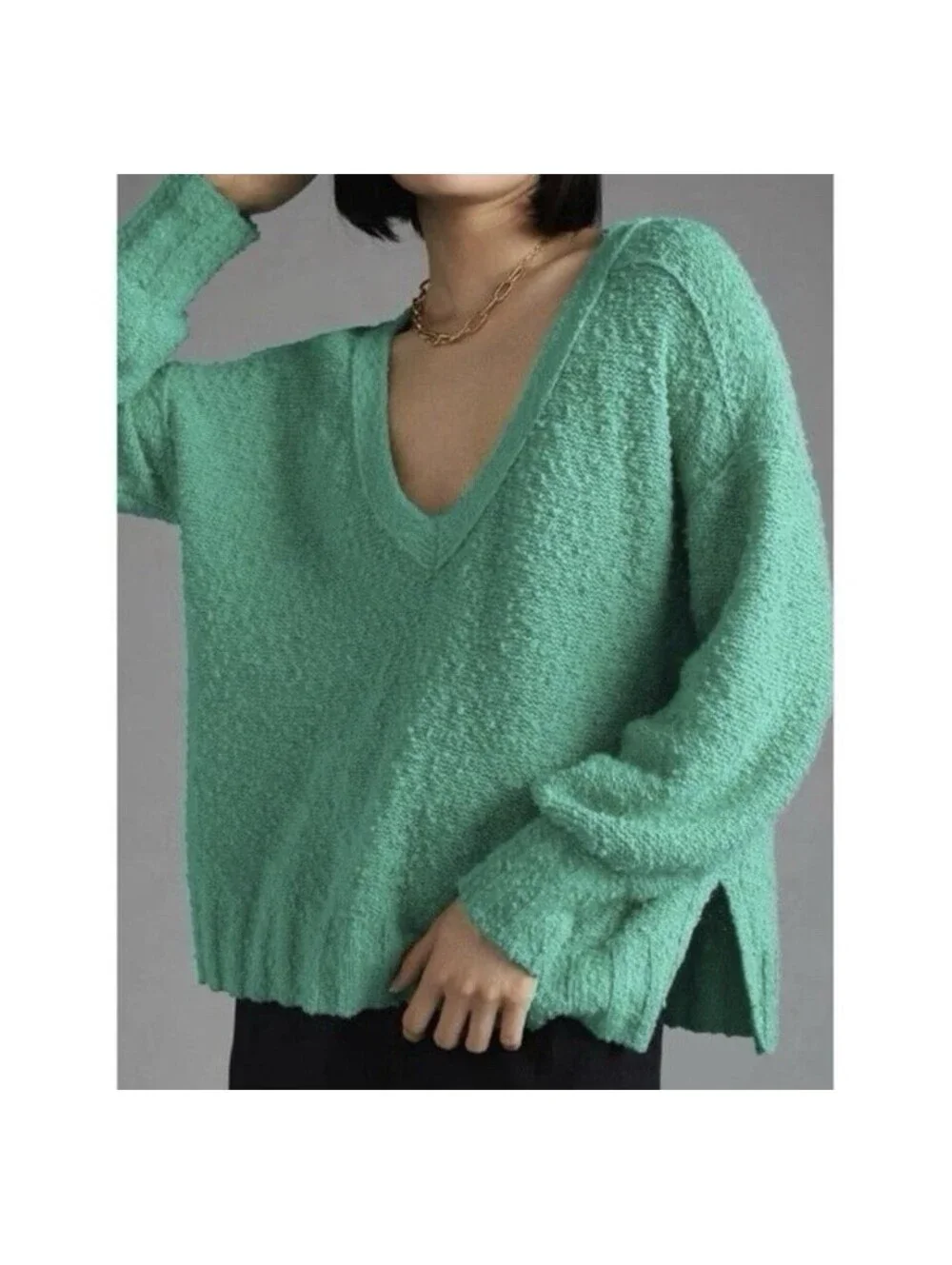 NWT Anthropologie Pilcro Green V Neck Sweater Womens S Slouchy Textured Knit